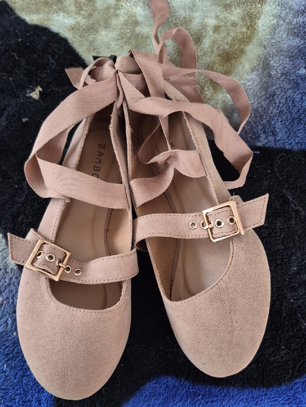 BAMBOO Women's Lace-Up Mary Jane Flats in Blush Pink